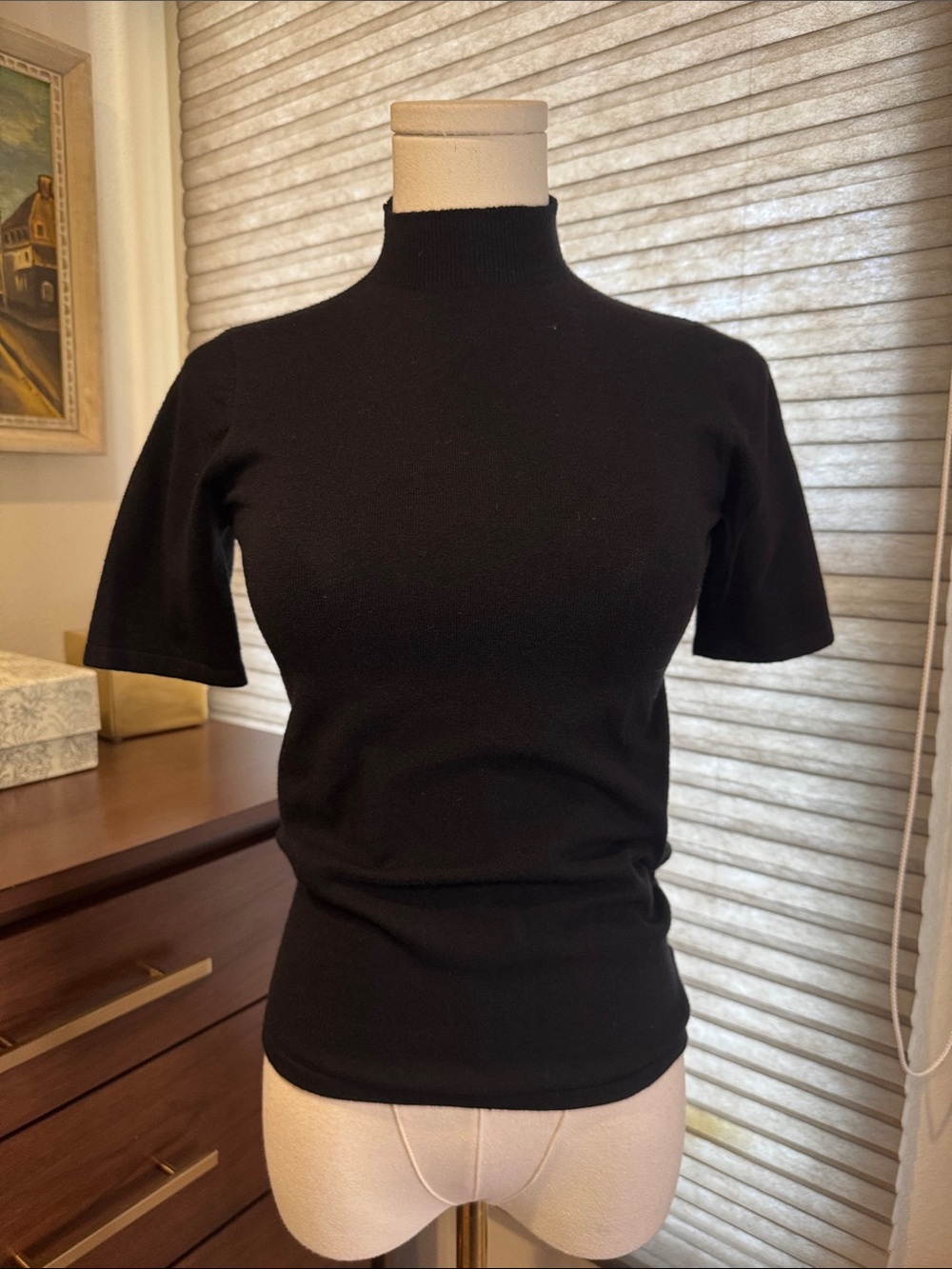 Black Short-Sleeve Mock Neck Sweater. Size Small